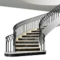 Elegant Modern Spiral Staircase With Black Iron Railing And Dark Steps 3d model