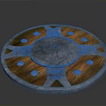 Rustic Medieval Decorative Shield With Metal Frame Wooden Base Ornate Rivets And Engraved Patterns