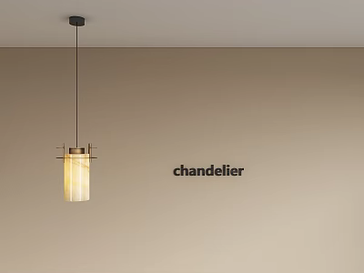 Stylish Minimalist Chandelier Hanging With Metal Frame And Glass Shade In Beige Room 3d model