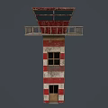 Red And White Striped Tower With Rusty Red Square Top Metal Railing And Small Window