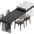 Modern Dining Table Set With Black Tabletop Grey Chairs And Marble Counter 3d model