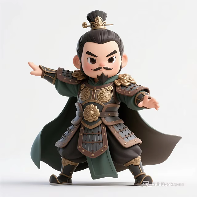 Cartoon Styled Man In Ancient Warrior Armor With Decorative Headpiece And Flowing Cloak 3d model 
