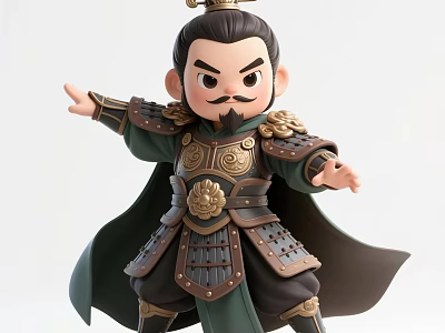 Cartoon Styled Man In Ancient Warrior Armor With Decorative Headpiece And Flowing Cloak 3d model