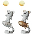 Modern Bear Landing Ornaments Space Rocket Bear Carto Bear Moon Lights Living Room Device Decorative Furnishings 3d model