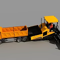 Yellow Dump Truck and Paver Working Together on Industrial Construction Site