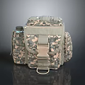 Soldier Wearing Camouflage Backpack With Water Bottle And Tactical Pockets