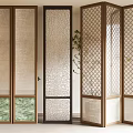 Modern Room Divider Screen Designs With Wooden Frames And Patterned Panels 3d model