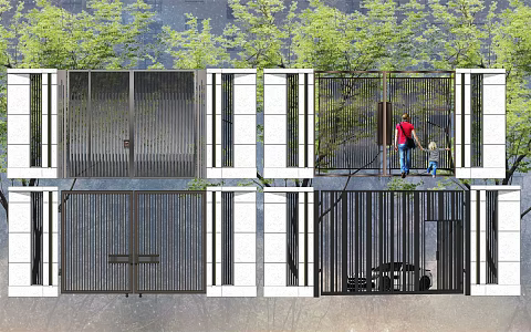Modern Gate Community Entrance Metal Grille Car Line Iron Fire Normally Closed Gate 3d model