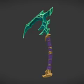 Green Crystal Bladed Weapon With Purple Wrapped Handle And Golden Base