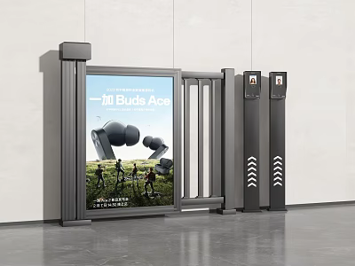 Public Area Entrance With OnePlus Buds Ace Billboard And Automatic Gates 3d model