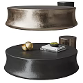 Modern Round Black Coffee Table With Gold Decor Objects Magazines And Green Plant 3d model