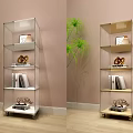 Silver And Wooden Frame Display Shelves With Multiple Tiers Books Decorative Items Green Plants