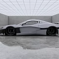Sleek Silver And Black Sports Car In Modern Interior With Shiny Floor And Grid Ceiling