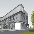 Modern Industrial Factory Building Exterior With Geometric Roof And Large Windows