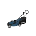 Hyundai Blue Lawn Mower With Grass Collection Bag Wheels And Ergonomic Handle