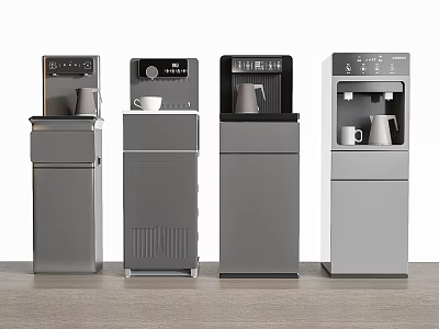 Four Modern Gray Vertical Household Appliances Arranged In A Row With Sleek Design 3d model