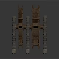 Antique Wooden Waterwheel Structure With Brick Stone Wall And Base Support