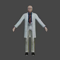 Bald Headed Game Movie Character In White Lab Coat With Red Tie And Glasses
