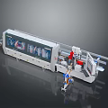 Industrial Automated Production Machine With Mechanical Arms Conveyor System And Control Panel