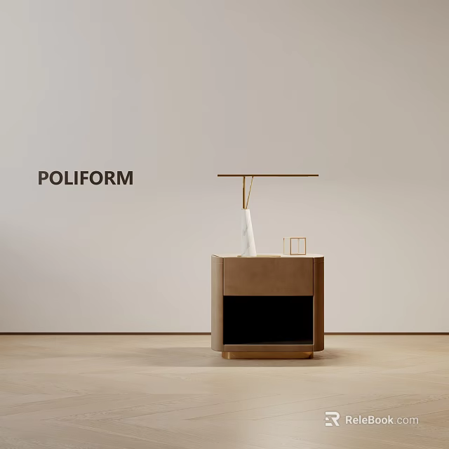 Poliform Modern Minimalist Bedside Table With Light Wood Body And Metal Frame Decorative Accent 3d model