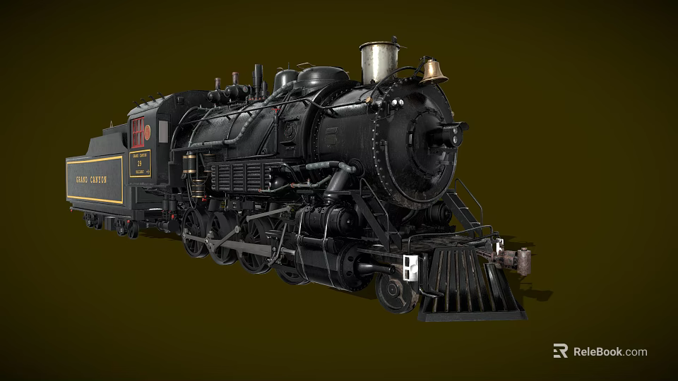 Vintage Black Steam Train Locomotive With Number 1923 And Metal Parts 3d model 