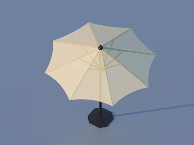 White Outdoor Umbrella with Black Hexagonal Base for Daily Life Use 3d model