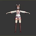 Cat Eared Girl Character Wearing School Uniform With Pink Skirt Red Bow And White Top