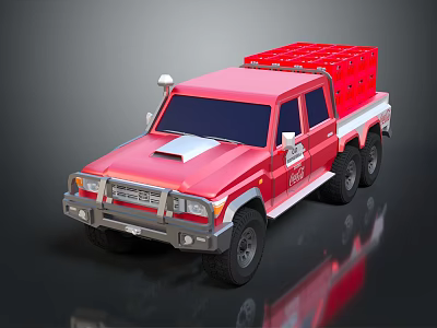 Red Fire Truck Model With Open Rear Bed And Equipment On Reflective Surface 3d model