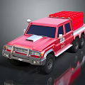 Red Fire Truck Model With Open Rear Bed And Equipment On Reflective Surface 3d model