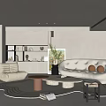 Minimalist Modern Living Room Interior With Curved White Sofa Round Coffee Table And Decorative Plants