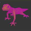 3D Gecko Model With Yellow Green Pink Gradient Large Eyes Pink Claws On Dark Background