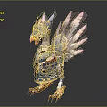 Mythical Bird Like Fantasy Game Character With Mechanical Armor And Colorful Feathers