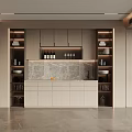 Modern Wine Cabinet Interior With Marble Countertop And Built in Storage Lighting 3d model