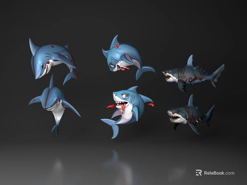 Realistic 3D Aquatic Animal Shark Models in Different Poses and Expressions 3d model 