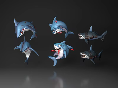 Realistic 3D Aquatic Animal Shark Models in Different Poses and Expressions 3d model