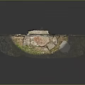 Historic Stone Built Arched Entry Gate Featuring Dark Red Wooden Door And Stone Masonry