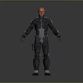 Futuristic 3D Character with Red Head Wearing Silver and Black Armor