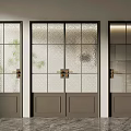 Double Glass Panel Doors With Gray Frames And Brass Handles In Modern Interior 3d model