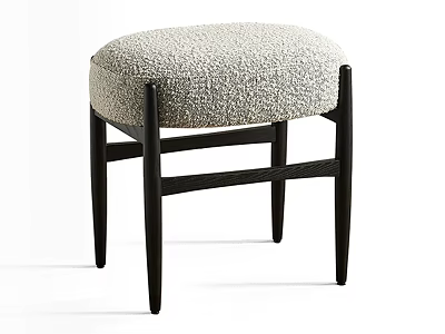 Modern Upholstered Stool With Light Textured Seat And Dark Wooden Legs 3d model