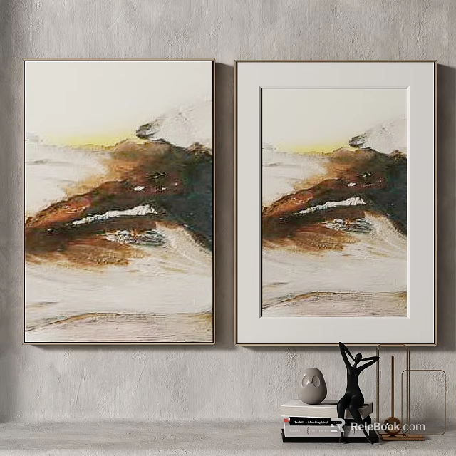 White Framed Modern Abstract Paintings Brown Beige Tones Terrain Texture Wall Art 3d model 