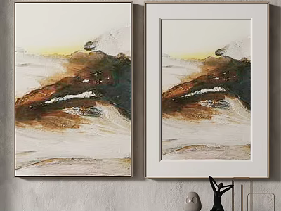 White Framed Modern Abstract Paintings Brown Beige Tones Terrain Texture Wall Art 3d model