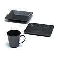 Sleek Black Tableware Set With Square Plates Handle Mug And Geometric Patterns 3d model