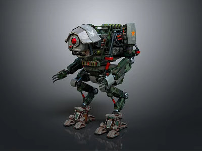Game Movie Character Mechanical Robot With Red Eyes And Combat Gear 3d model