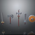 3D Rendered Fantasy Weapons Collection with Sword Axe Spear Shield and Metallic Blades