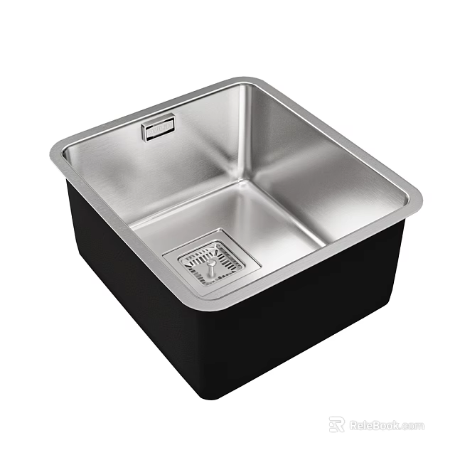Stainless Steel Square Kitchen Sink With Functional Drain And Smooth Rim Design 3d model 