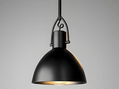 Black Metal Pendant Light In Modern Design With Curved Shade And Illuminated Bulb 3d model