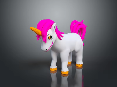 Adorable White Unicorn Toy With Pink Mane Tail Yellow Horn Hooves And Smiling Face 3d model