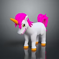Adorable White Unicorn Toy With Pink Mane Tail Yellow Horn Hooves And Smiling Face