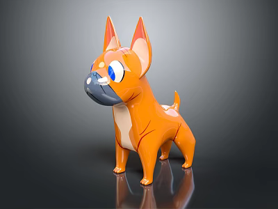 Cute Orange Dog Shaped Doll with Big Ears Blue Eyes and Cartoon Style Smooth Surface 3d model