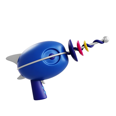 Game Movie Character's Blue Spiral Toy Gun With Colorful Discs And Shark Fin Design 3d model